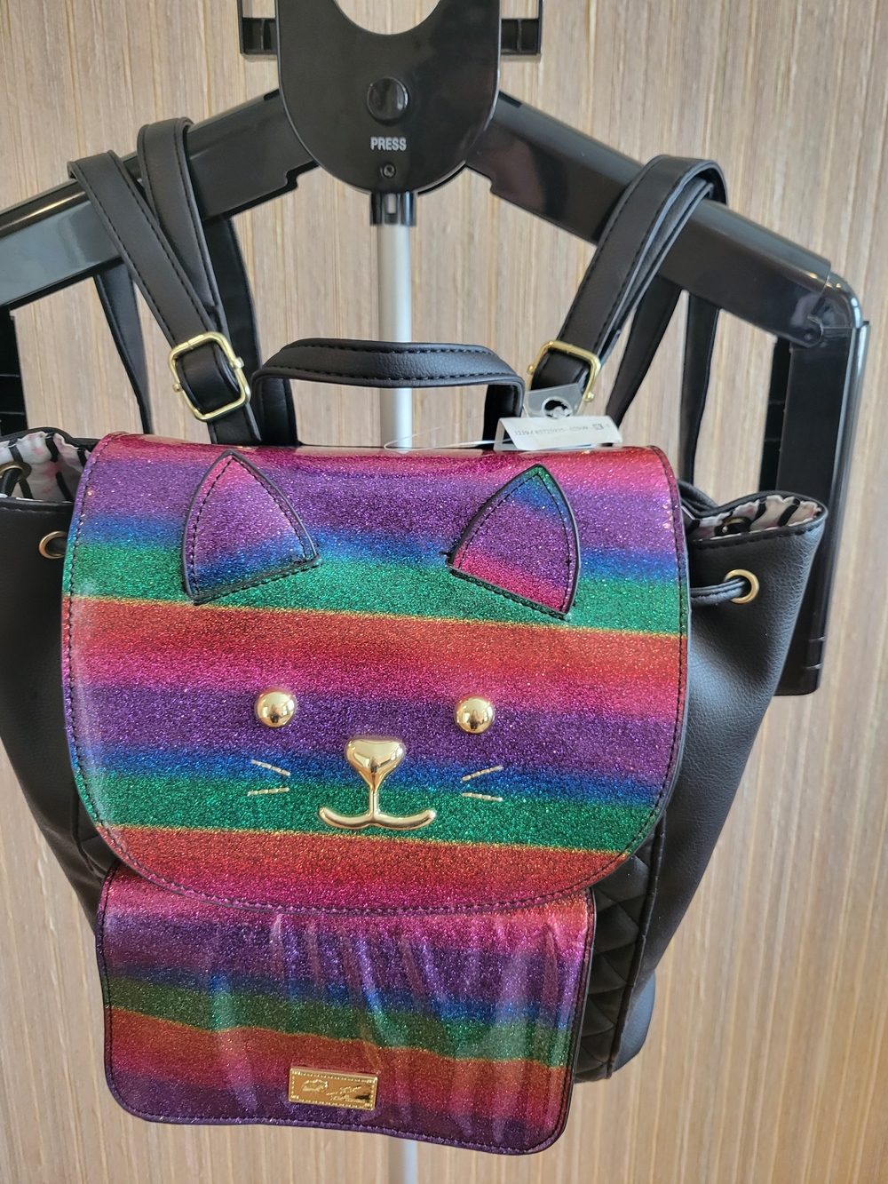 Betsy Johnson Sparkle Cat Backpack - Rainbow Glitter NWT
